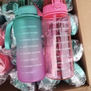 64 oz Motivational Water Bottle with time markers and straw