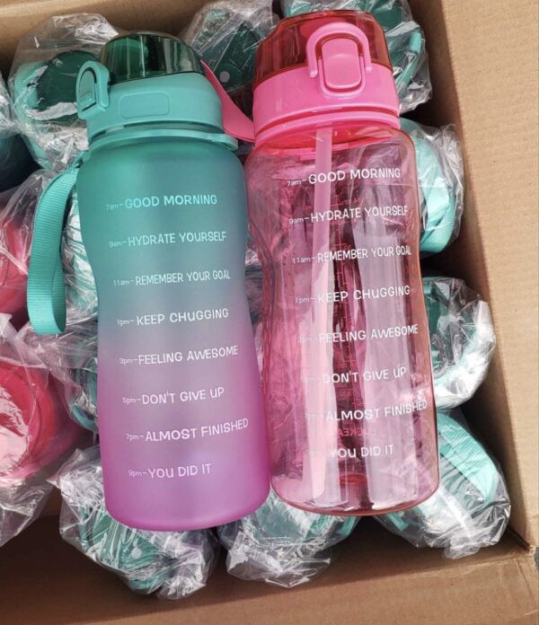 64 oz Motivational Water Bottle with time markers and straw